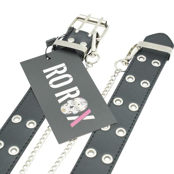 Rudie Gothic Grunge Punk Double Eyelet Pu Belt With Square Buckle & Chain -😉 - Picture 2 of 3